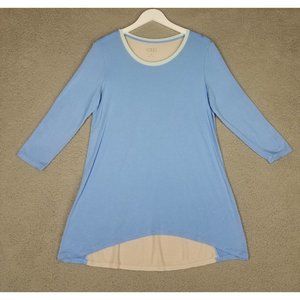 LOGO Lori Goldstein Women's Medium Tunic Blouse High Low Layered Lagenlook Blue